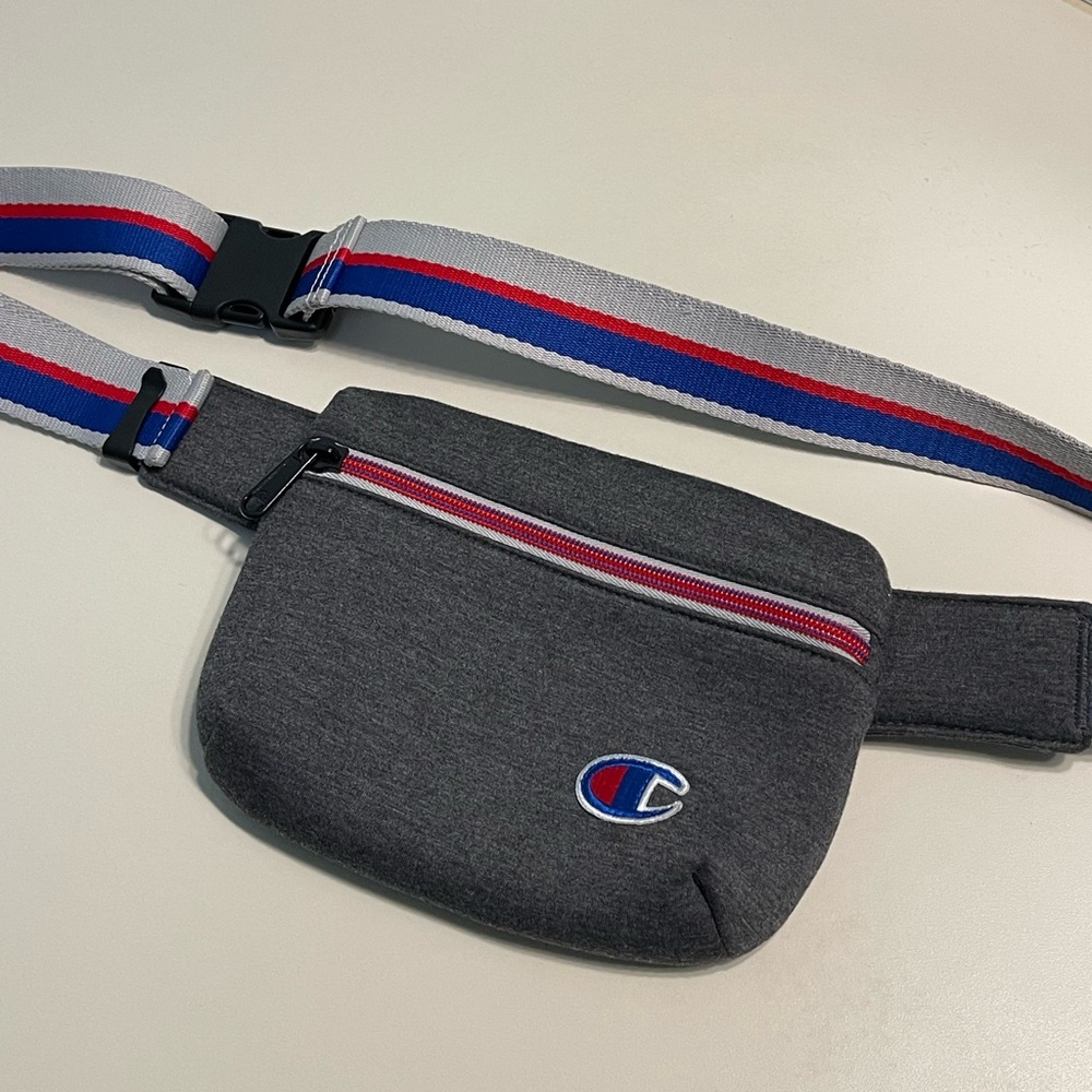 Champion Attribute Waist Bag Fanny Pack Men Gray with blue red belt +coin pocket